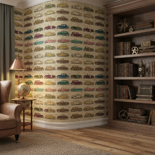 Papel Pintado Línea de coches clásicos vintage ID1247