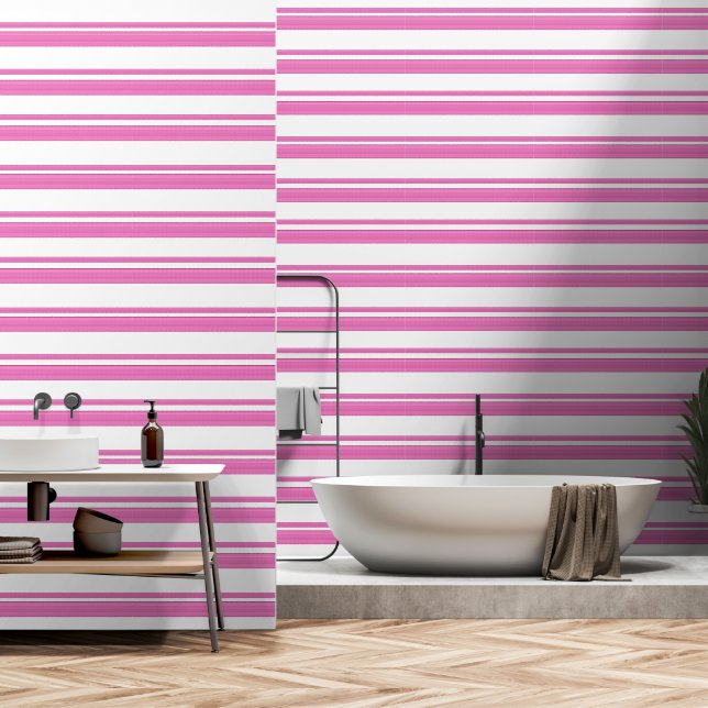 Papel Pintado líneas abstractas rosadas modernas (Baño)