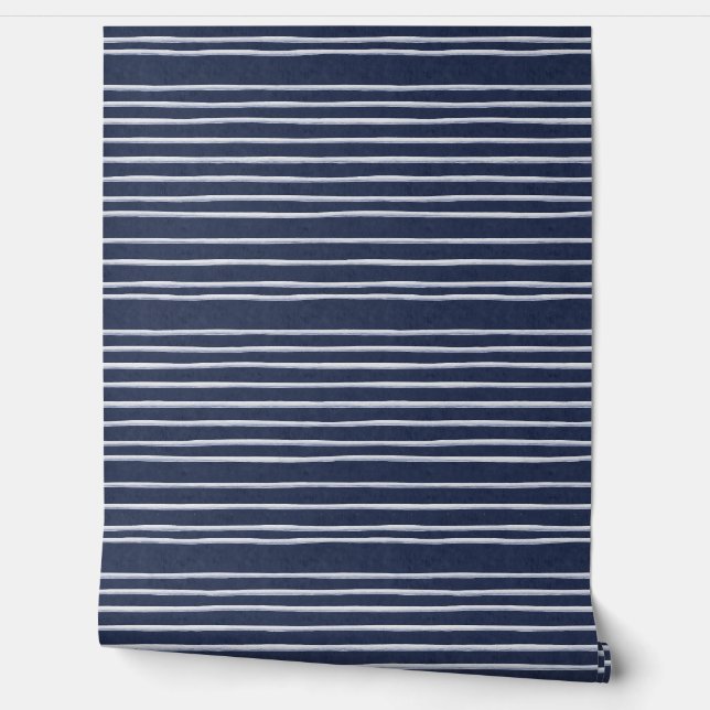Papel Pintado Líneas artesanales: negrita a rayas de la marina (Desenrollar)