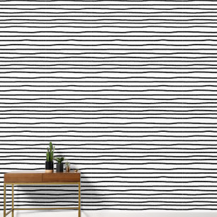 Papel Pintado Líneas dibujadas de la mano de color blanco y negr