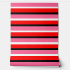 Papel Pintado Líneas horizontales de franjas rosadas rojas