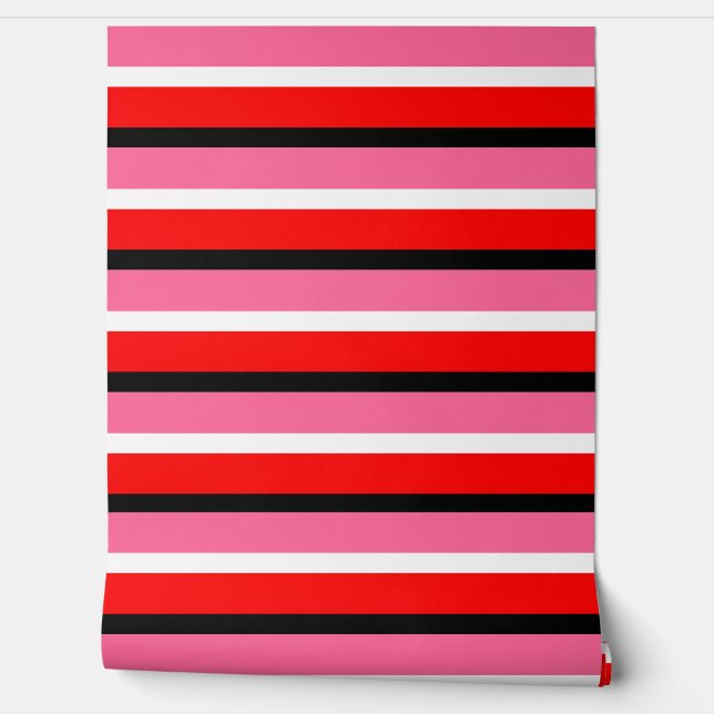 Papel Pintado Líneas horizontales de franjas rosadas rojas (Desenrollar)