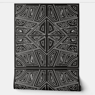 Papel Pintado Líneas Negritas - Baldosa Simétrica - Blanco y Neg