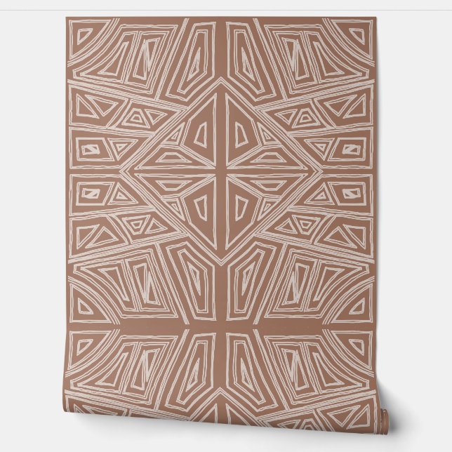 Papel Pintado Líneas Negritas - Baldosa Simétrica - Mocha y Beig (Desenrollar)