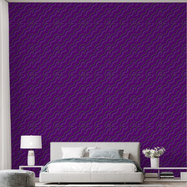 Papel Pintado Líneas Onduladas Moradas Psicodélicas (Dormitorio)
