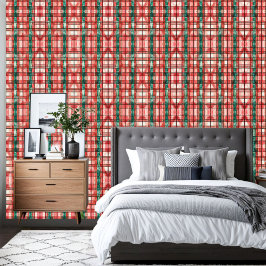 Papel Pintado Líneas rojas y blancas verdes en el patrón plastif