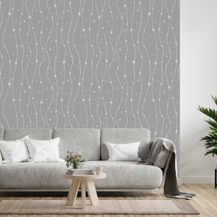 Papel Pintado Líneas y puntos ondulados grises y blancos moderno