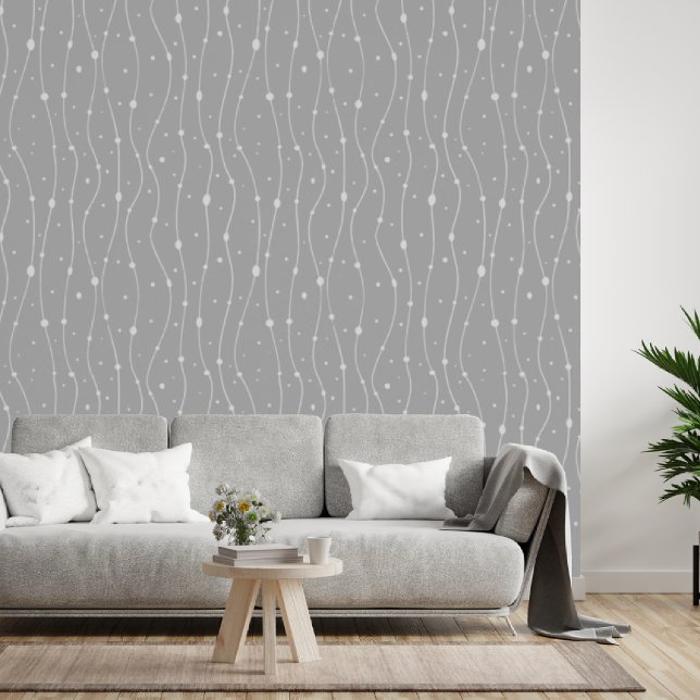 Papel Pintado Líneas y puntos ondulados modernos, grises y blanc (Subido por el creador)