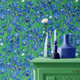 Papel Pintado Lirios de Vincent Van Gogh Azul Cobalto Verde Esme