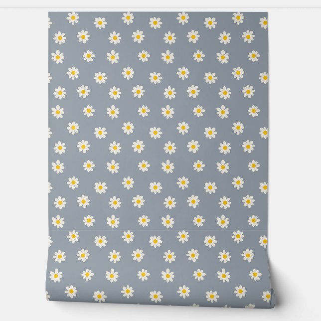Papel Pintado Little Daisies - dusty steel gray (Desenrollar)