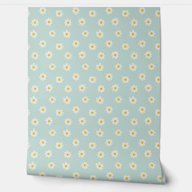 Papel Pintado Little Daisies - soft teal (Desenrollar)