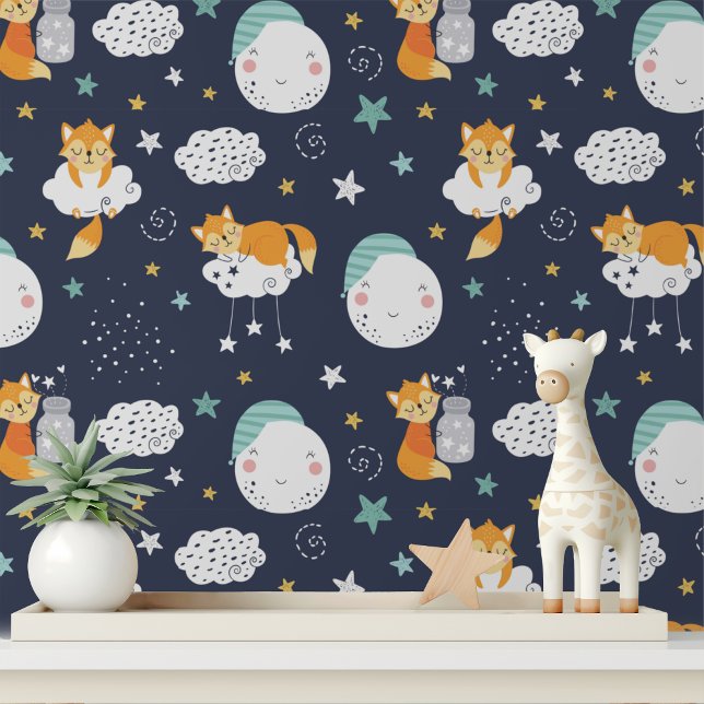 Papel Pintado Little Fox Cute Moon Stars Kids Pattern (Subido por el creador)