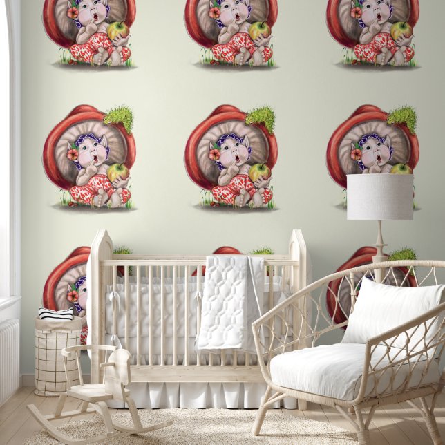 Papel Pintado Little Mushroom and Caterpillar Funny (Niños)