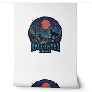 Papel Pintado Llama de Halloween Lobo Aullador Luna Roja Mano Zo