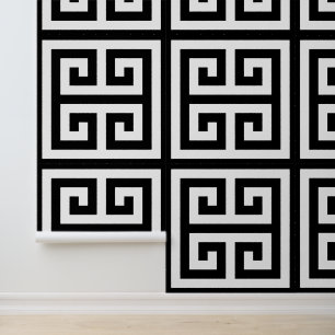 Papel Pintado Llave Griega Enorme en Blanco y Negro