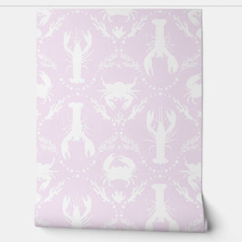 Papel Pintado Lobster and Crab Light Pink and White