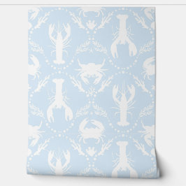 Papel Pintado Lobster and Crab Pale Blue and White