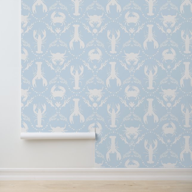 Papel Pintado Lobster and Crab Pale Blue and White (Solicitud)