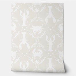 Papel Pintado Lobster and Crabs in Light Beige and White
