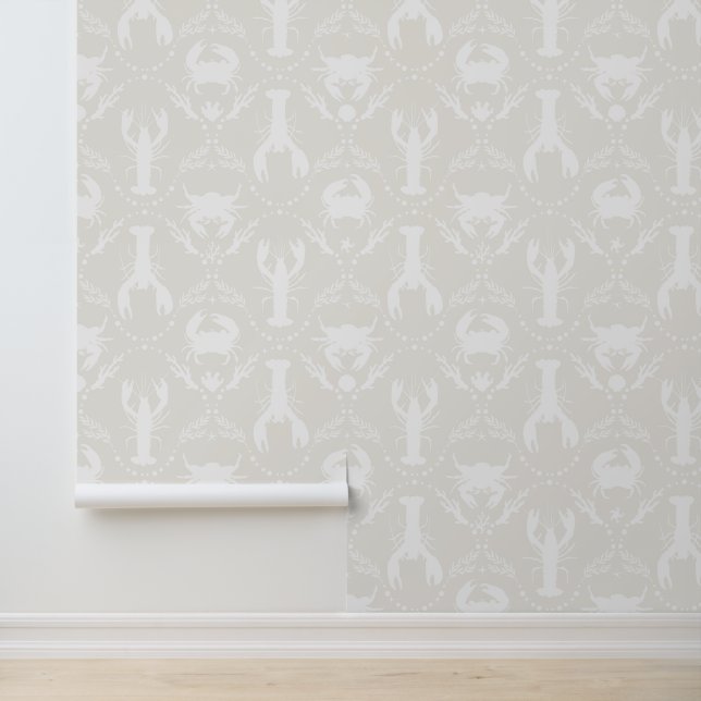 Papel Pintado Lobster and Crabs in Light Beige and White (Solicitud)