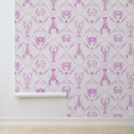 Papel Pintado Lobster and Crabs Light Pink Preppy Nursery