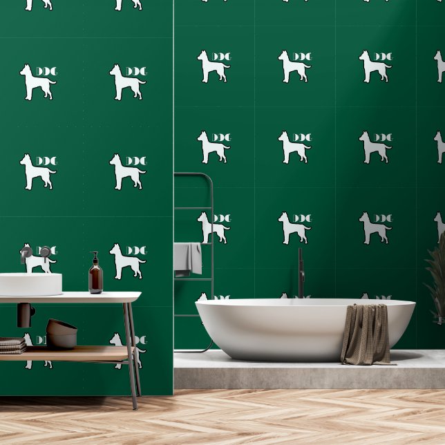 Papel Pintado Logo del DOG Mascota de Perro Blanco Verde Dk (Baño)