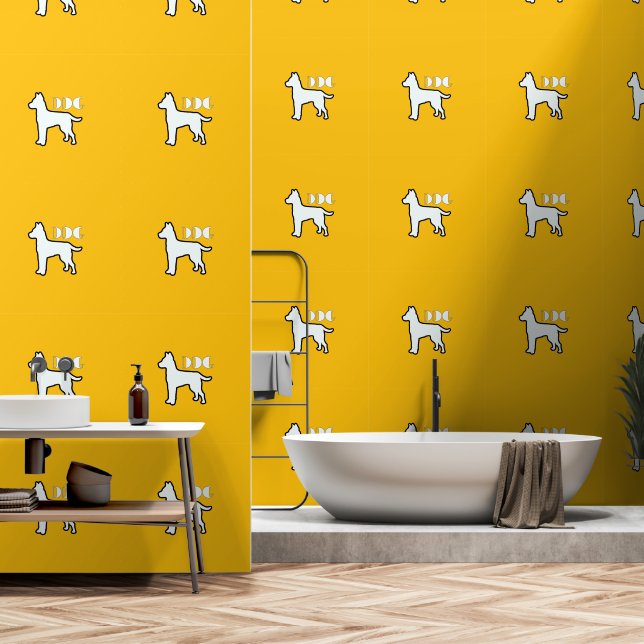 Papel Pintado Logotipo DOG Mascota Perro blanco amarillo (Baño)