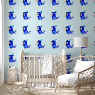 Papel Pintado Loro Azul Divertido