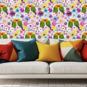 Papel Pintado Loros Lindos Flores Tropicales Pájaros Románticos