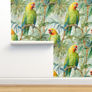 Papel Pintado Loros Tropicales Aves Jungla Hojas de Palma