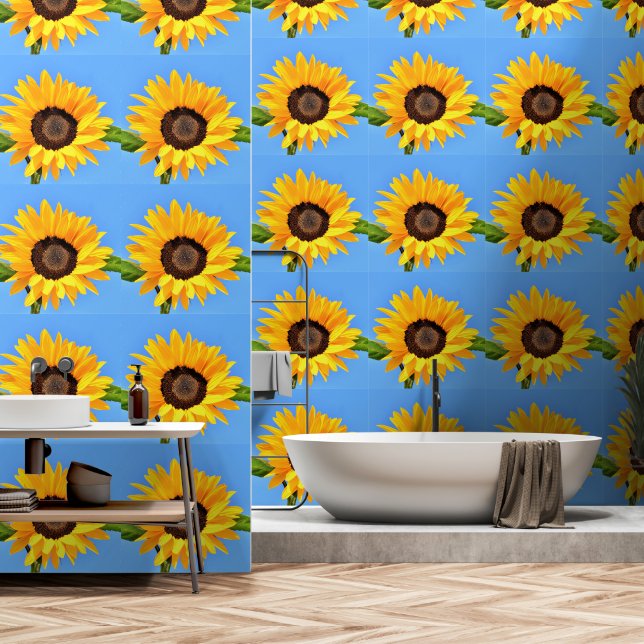 Papel Pintado Los girasoles amarillos en el cielo azul (Baño)
