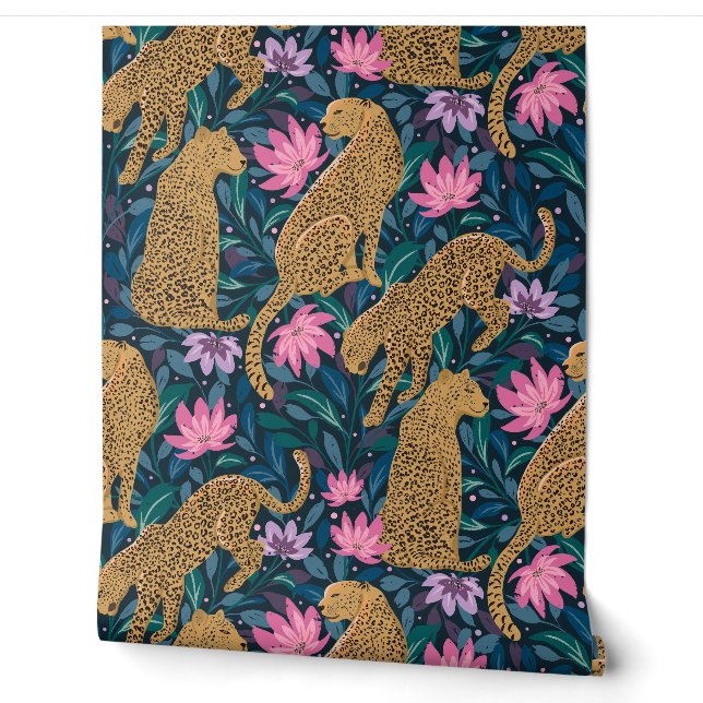 Papel Pintado Los leopardos en el florecimiento forestal (Desenrollar)