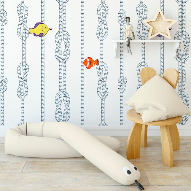 Papel Pintado Los nudos de raya y marinero se imprimen con peces (Rope and sailor's knots print with little fish. wallpaper)