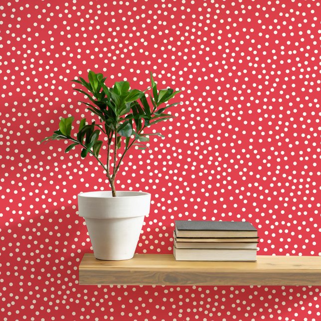 Papel Pintado Los puntos y puntos de la polka en rojo (Pretty polka dots and spots pattern peel and stick wallpaper in cream and rich festive red)