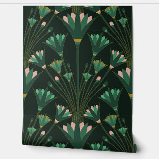 Papel Pintado Loto Art Déco - Loto de vieira - Verde esmeralda