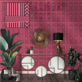 Papel Pintado Lujo con rayas y chevrones negros y fucsia atrevid