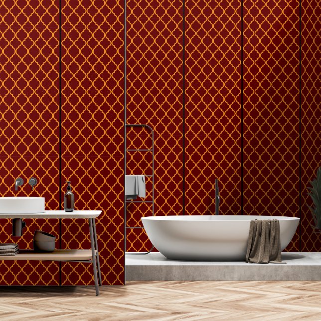 Papel Pintado lujoso geométrico rojo y oro (Baño)