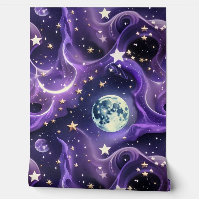 Papel pintado - Luna celeste de lavanda púrpura (Desenrollar)