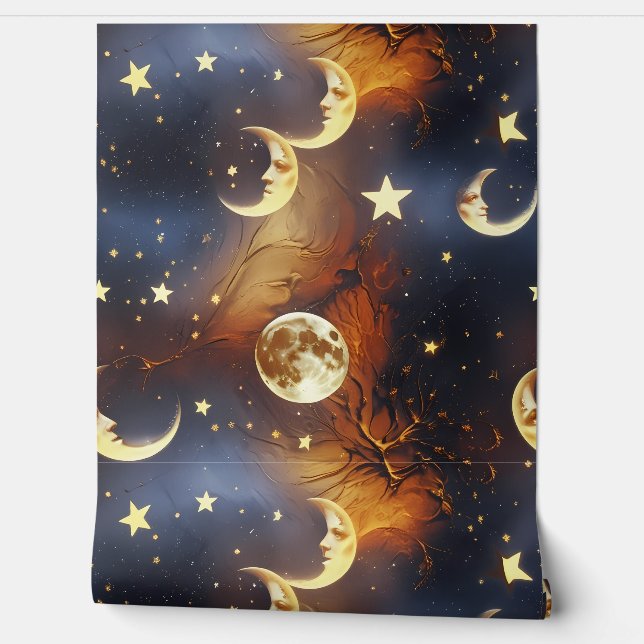 Papel pintado - Luna celeste de naranja ardiente (Desenrollar)