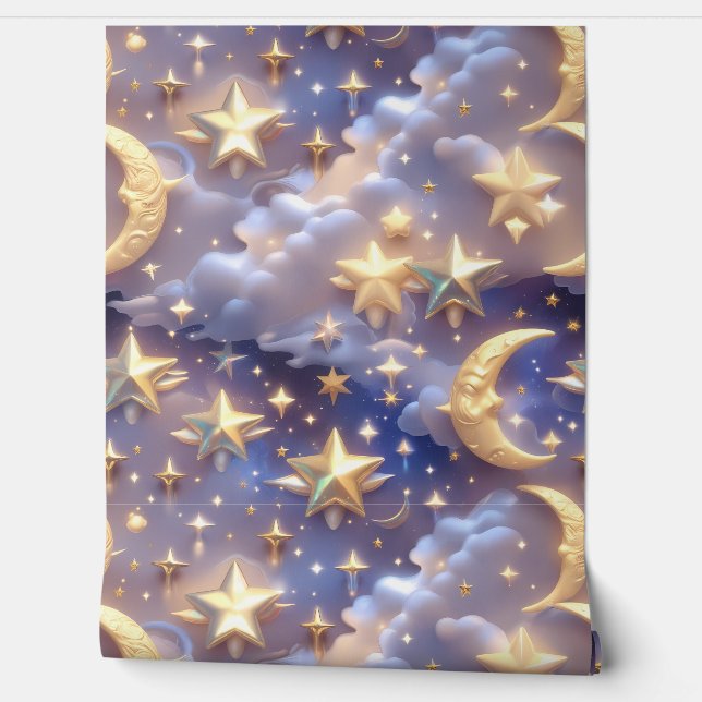 Papel pintado - Luna Celestial Blanca de Lujo (Desenrollar)