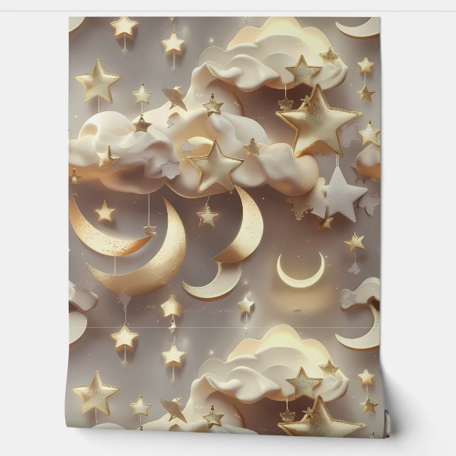 Papel pintado - Luna Celestial Cremosa de Lujo (Desenrollar)