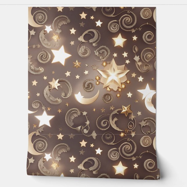 Papel pintado - Luna Celestial de Champán de Lujo  (Desenrollar)