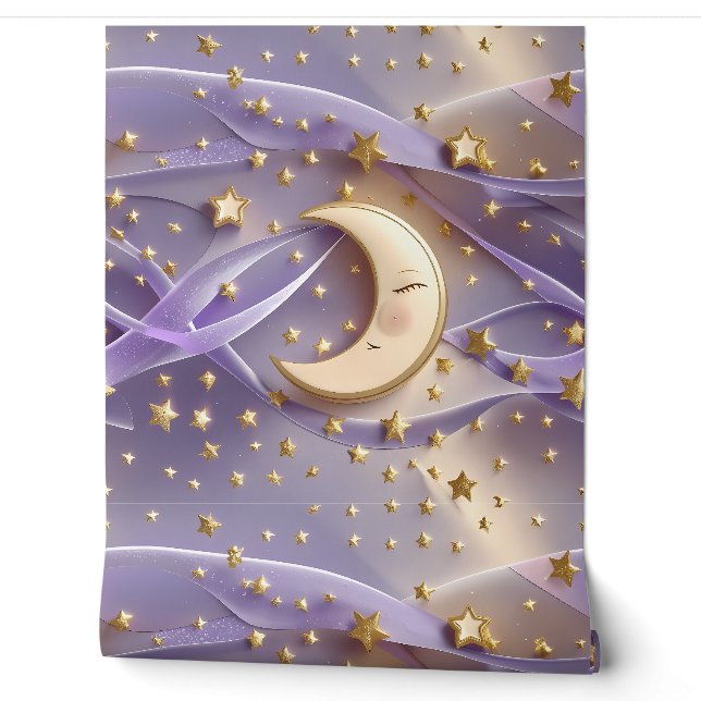 Papel pintado - Luna Celestial Lujo Lavanda Dorado (Desenrollar)
