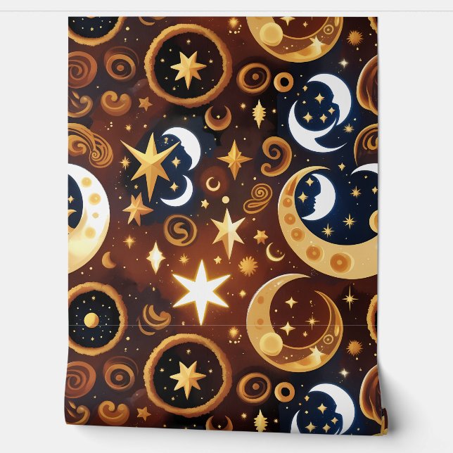 Papel pintado - Luna Celestial Ócre Dorado (Desenrollar)