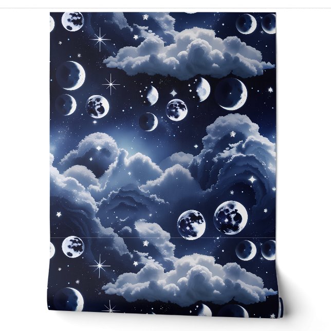 Papel pintado - Luna Celestial Plateada (Desenrollar)