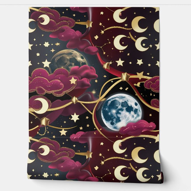 Papel pintado - Luna Celestial Roja (Desenrollar)