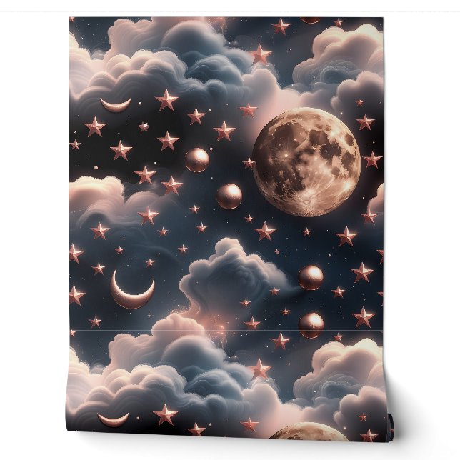 Papel pintado - Luna Celestial Rosa Dorado de Lujo (Desenrollar)