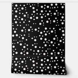 Papel Pintado Lunares Blancos sobre Negro - Textura Retro