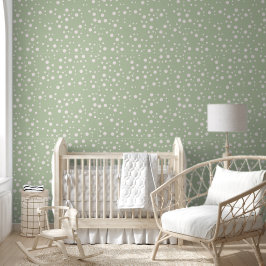 Papel Pintado Lunares Blancos sobre Verde Salvia Antiguo