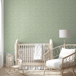 Papel Pintado Lunares Blancos sobre Verde Salvia Antiguo